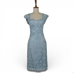Alexia Admor Blue Lace Dress Women’s 6 Sheath‎ Cap Sleeve Sweetheart Neckline